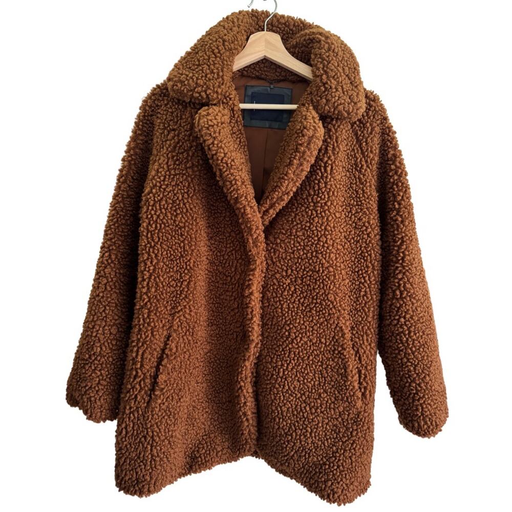 Lucky Brand Teddy Bear Jacket Women's M Pecan Brown Faux Shearling Fleece